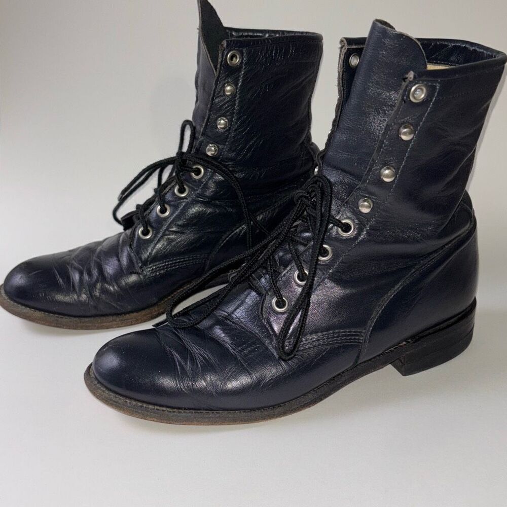 Vintage black leather Justin lace up Roper boots Sz 6.5 L0504 cowgirl